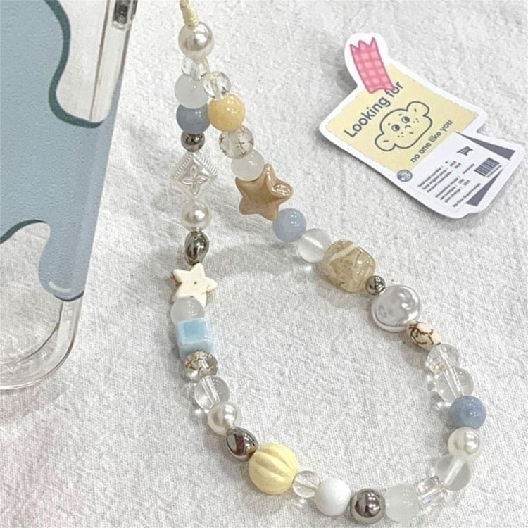 Handmade Star & Pearl Beaded Phone Charm Strap – Mobile Lanyard Hanging Chain Accessory
