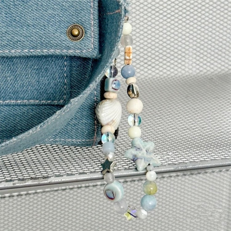 Handmade Star & Pearl Beaded Phone Charm Strap – Mobile Lanyard Hanging Chain Accessory