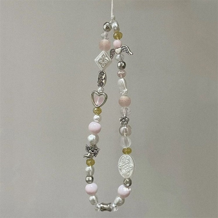 Handmade Star & Pearl Beaded Phone Charm Strap – Mobile Lanyard Hanging Chain Accessory