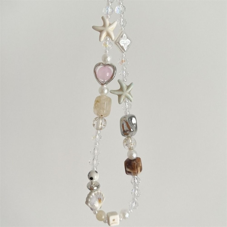 Handmade Star & Pearl Beaded Phone Charm Strap – Mobile Lanyard Hanging Chain Accessory