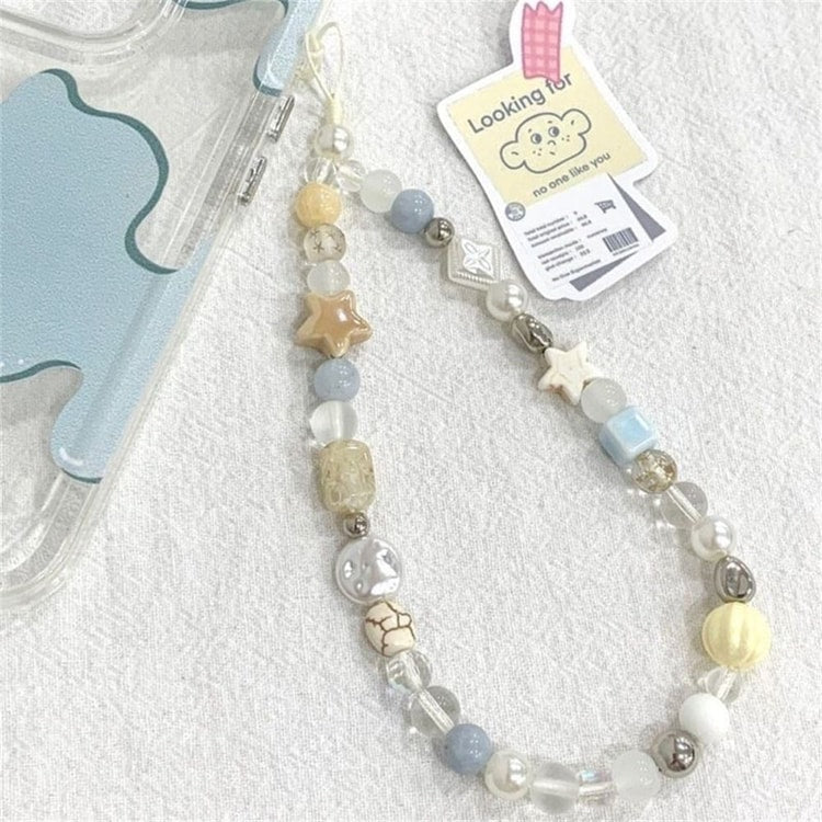 Handmade Star & Pearl Beaded Phone Charm Strap – Mobile Lanyard Hanging Chain Accessory