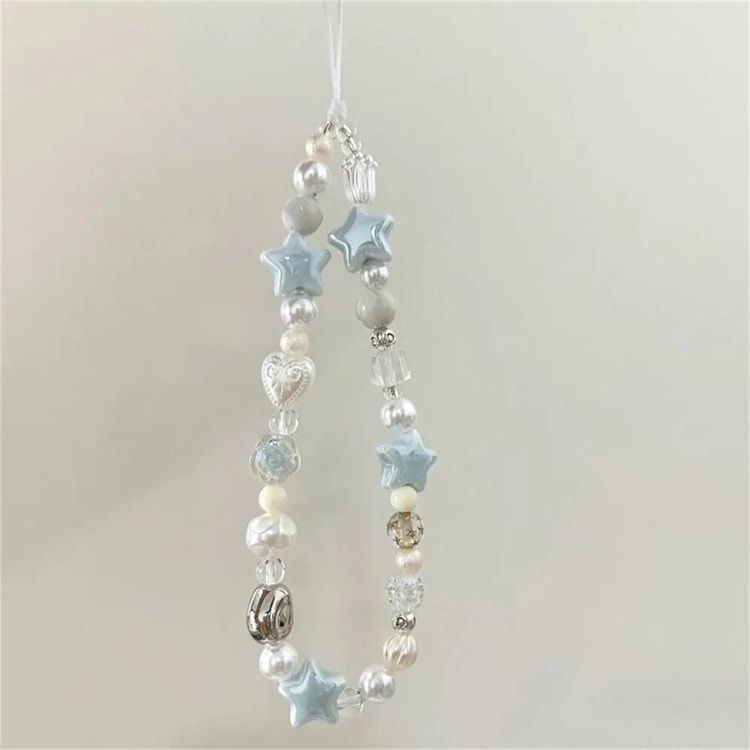 Handmade Star & Pearl Beaded Phone Charm Strap – Mobile Lanyard Hanging Chain Accessory
