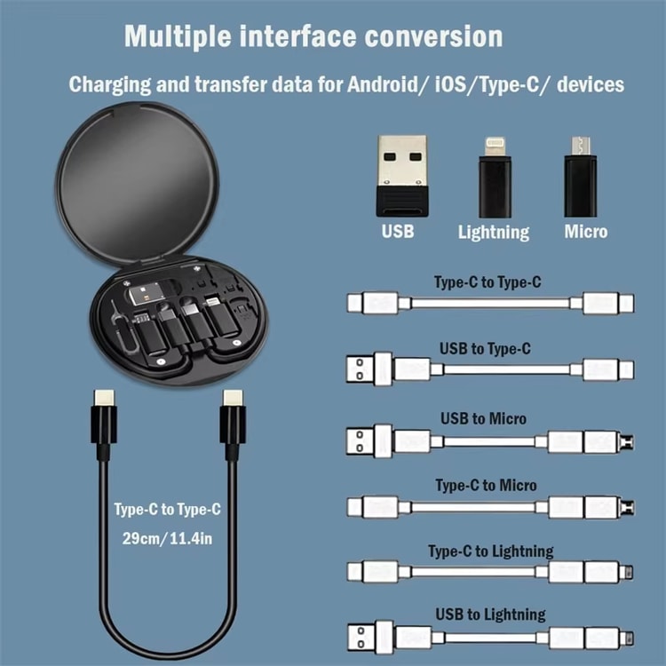 Portable Multi-functional Data Cable Storage Box, Fast Charging Mobile Phone Holder, Multi Head Adaptor for Charging