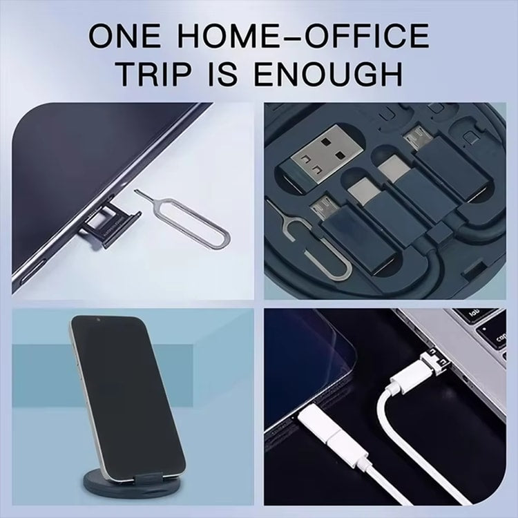 Portable Multi-functional Data Cable Storage Box, Fast Charging Mobile Phone Holder, Multi Head Adaptor for Charging