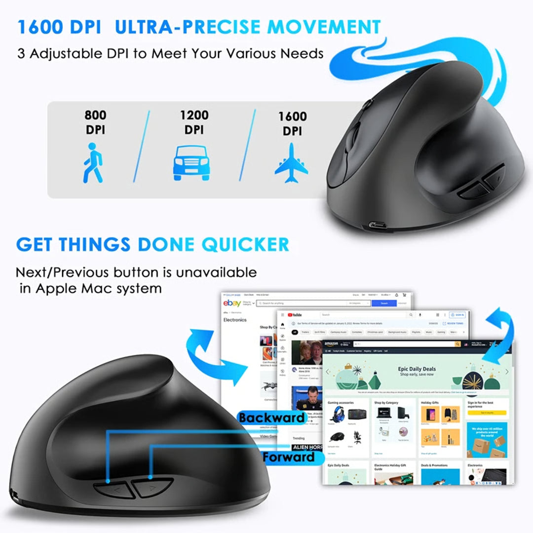 Wireless Vertical Ergonomic Mouse – USB Rechargeable Battery Mouse for Laptop, Computer & Gaming