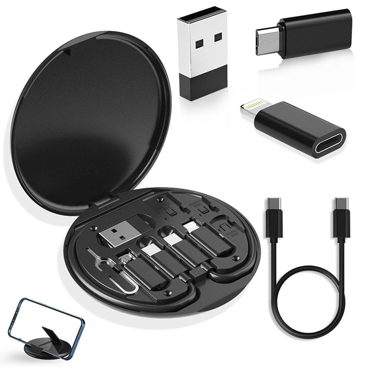 Portable Multi-functional Data Cable Storage Box, Fast Charging Mobile Phone Holder, Multi Head Adaptor for Charging