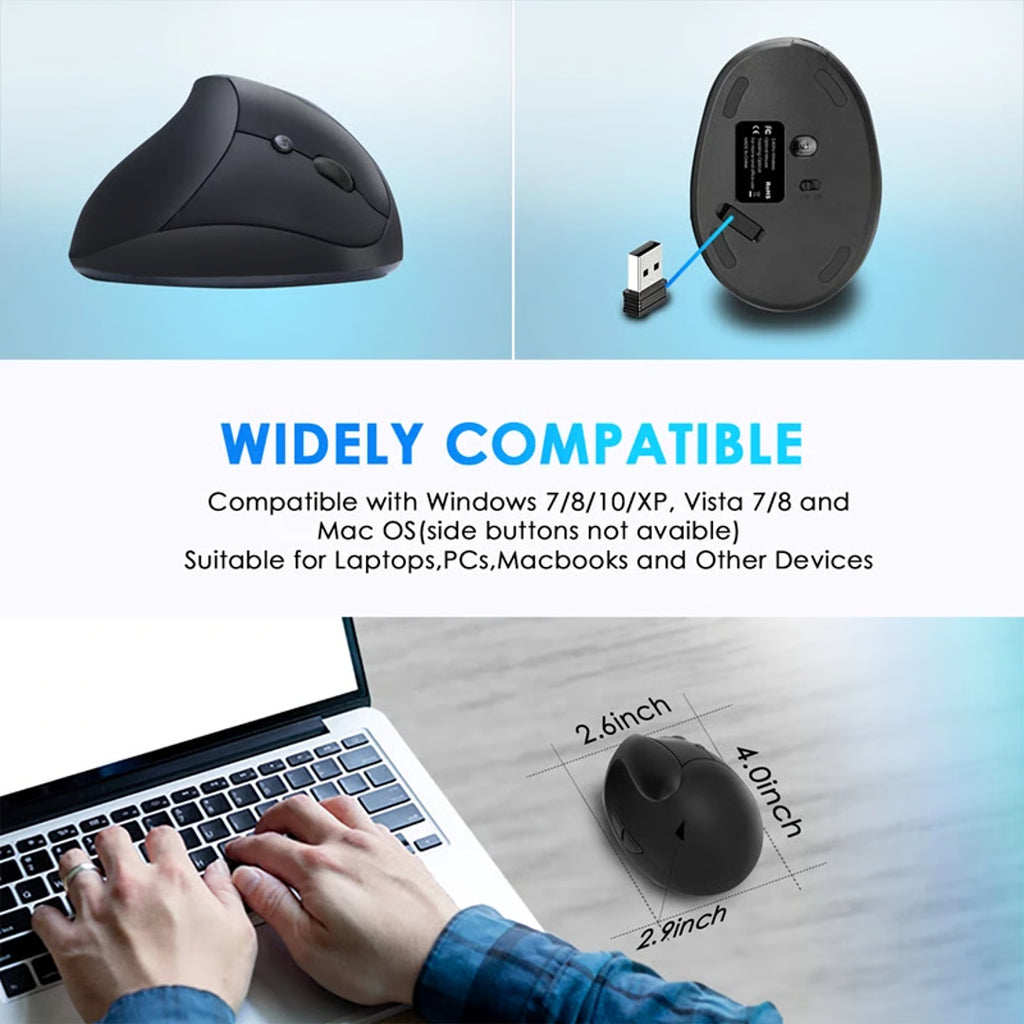 Wireless Vertical Ergonomic Mouse – USB Rechargeable Battery Mouse for Laptop, Computer & Gaming