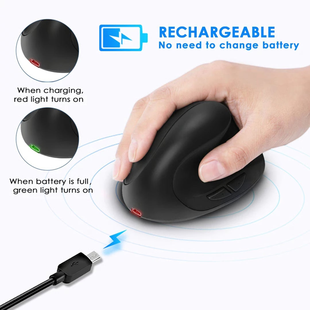 Wireless Vertical Ergonomic Mouse – USB Rechargeable Battery Mouse for Laptop, Computer & Gaming