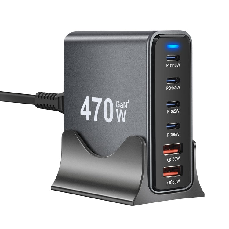6-Port GaN USB-C Charging Station – Desktop Charger for Laptops, Tablets & Phones