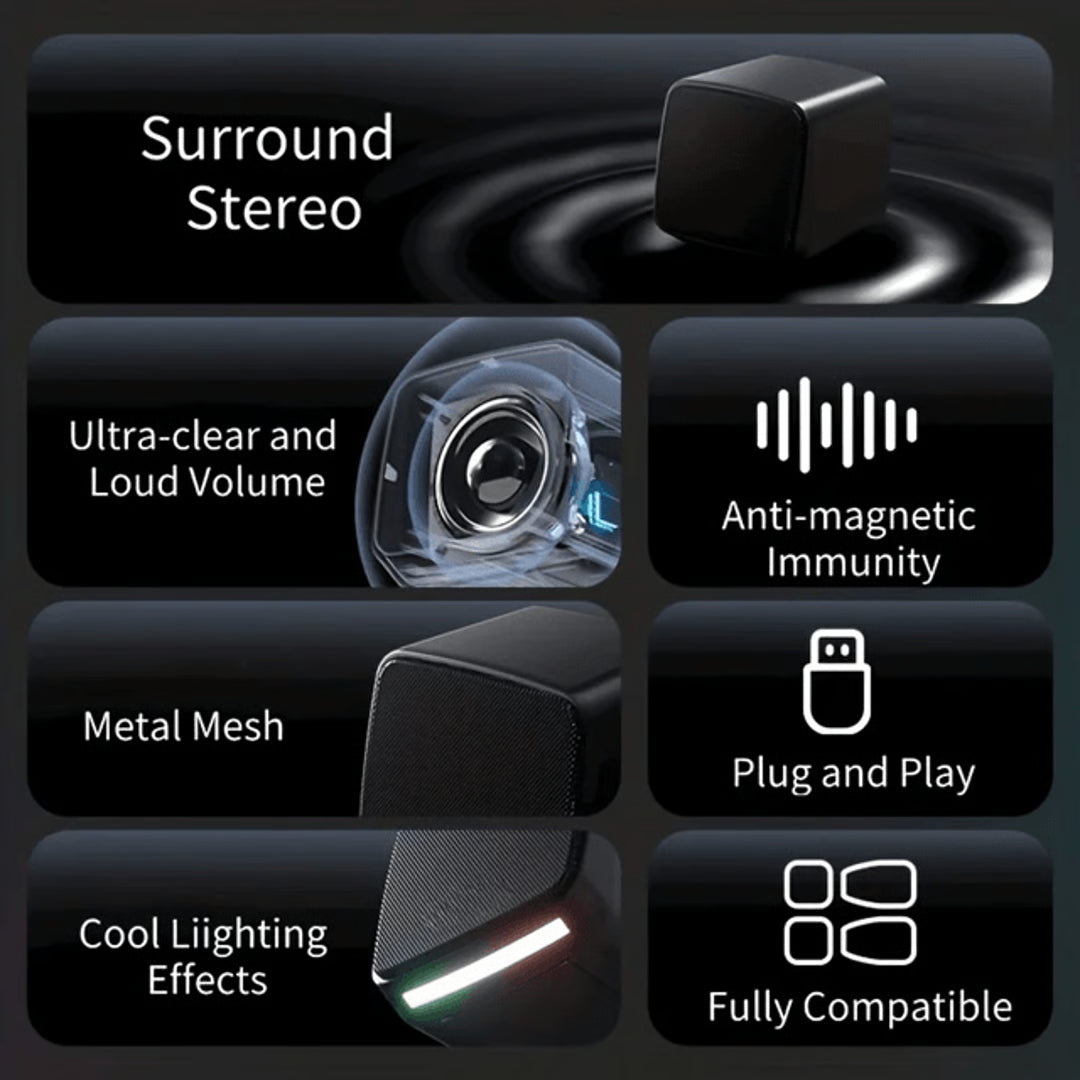 Mini Computer Speakers with Stereo Sound and LED Lights